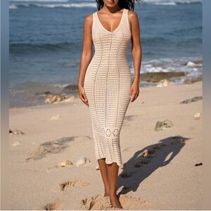 BERLOOK Apricot Crochet V-Neck Knit Swim Coverup NWT